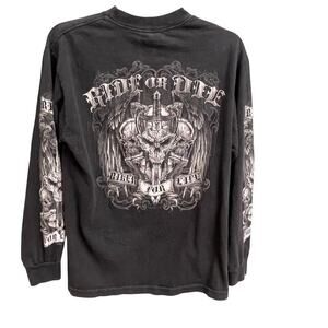 Ride Or Die Long Sleeve Graphic Shirt Sz Small Medium Gothic Skull Biker Grunge